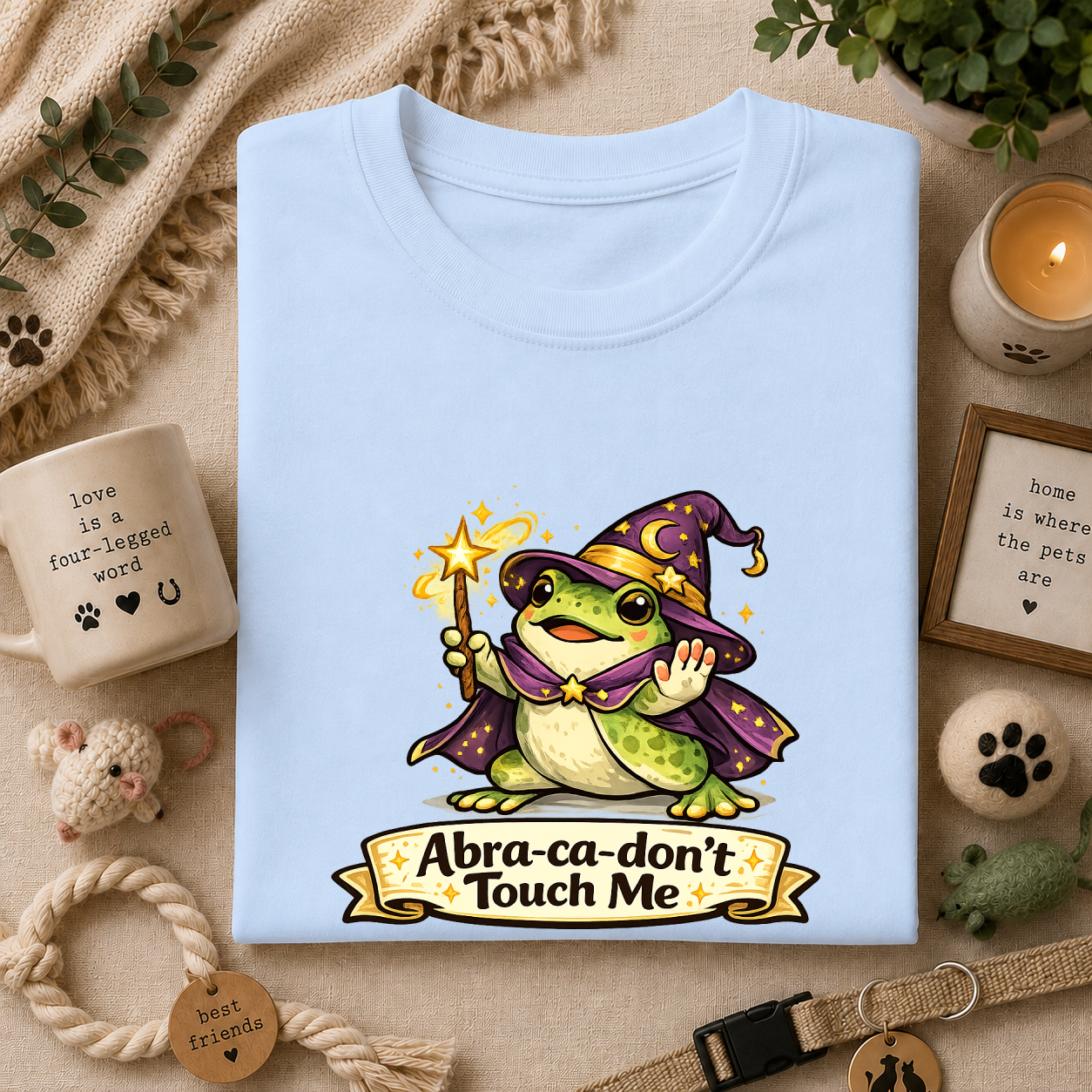 Wizard Frog T‑Shirt — “Abra‑ca‑don’t Touch Me” Cute Magic Tee