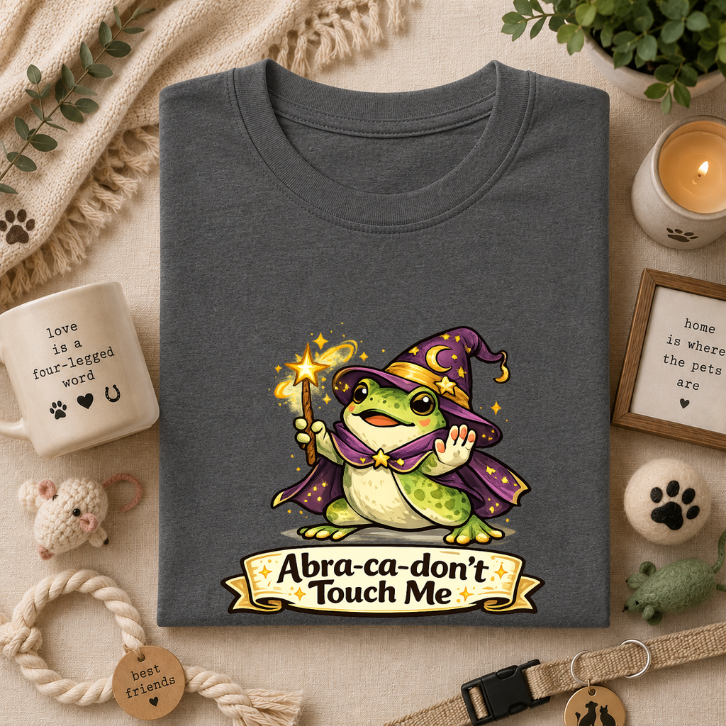 Wizard Frog T‑Shirt — “Abra‑ca‑don’t Touch Me” Cute Magic Tee