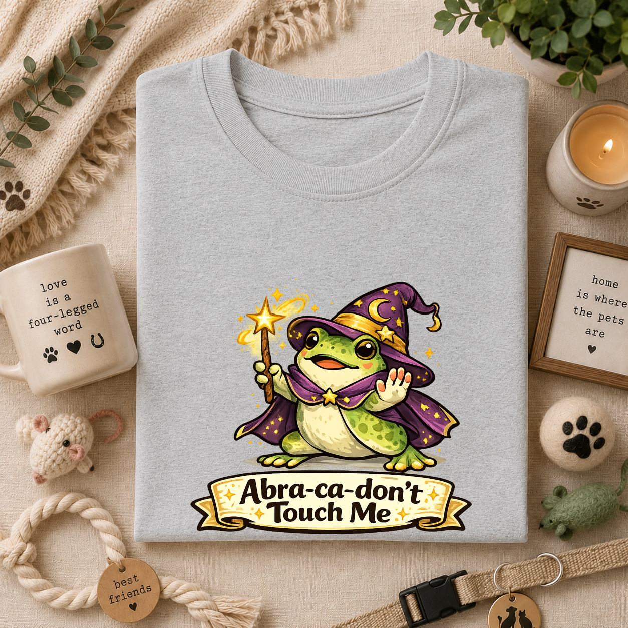 Wizard Frog T‑Shirt — “Abra‑ca‑don’t Touch Me” Cute Magic Tee