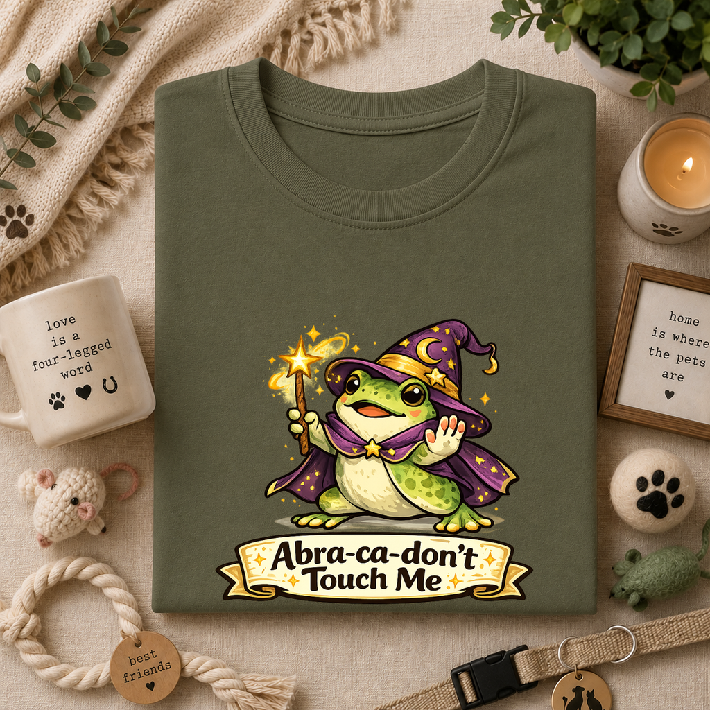 Wizard Frog T‑Shirt — “Abra‑ca‑don’t Touch Me” Cute Magic Tee