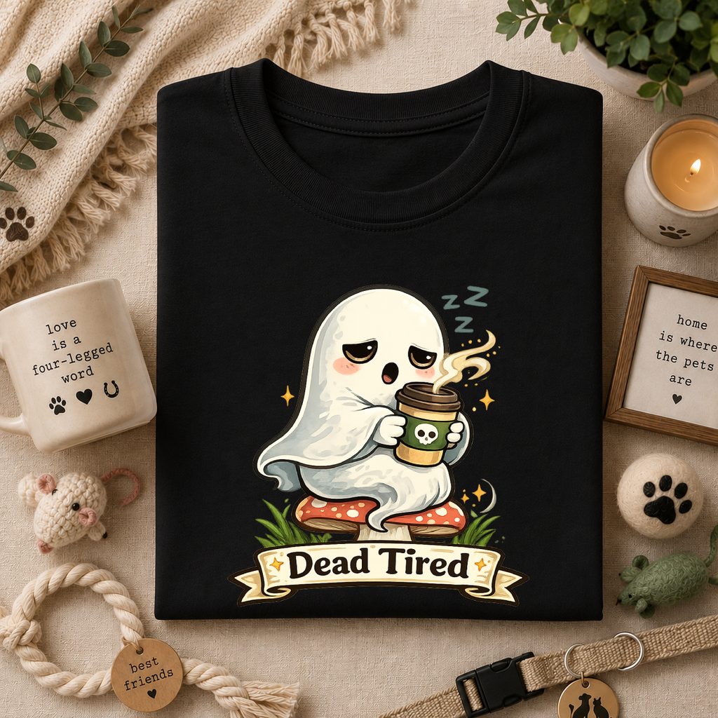 Ghost Coffee T‑Shirt — "Dead Tired" Cute Sleeping Ghost Tee