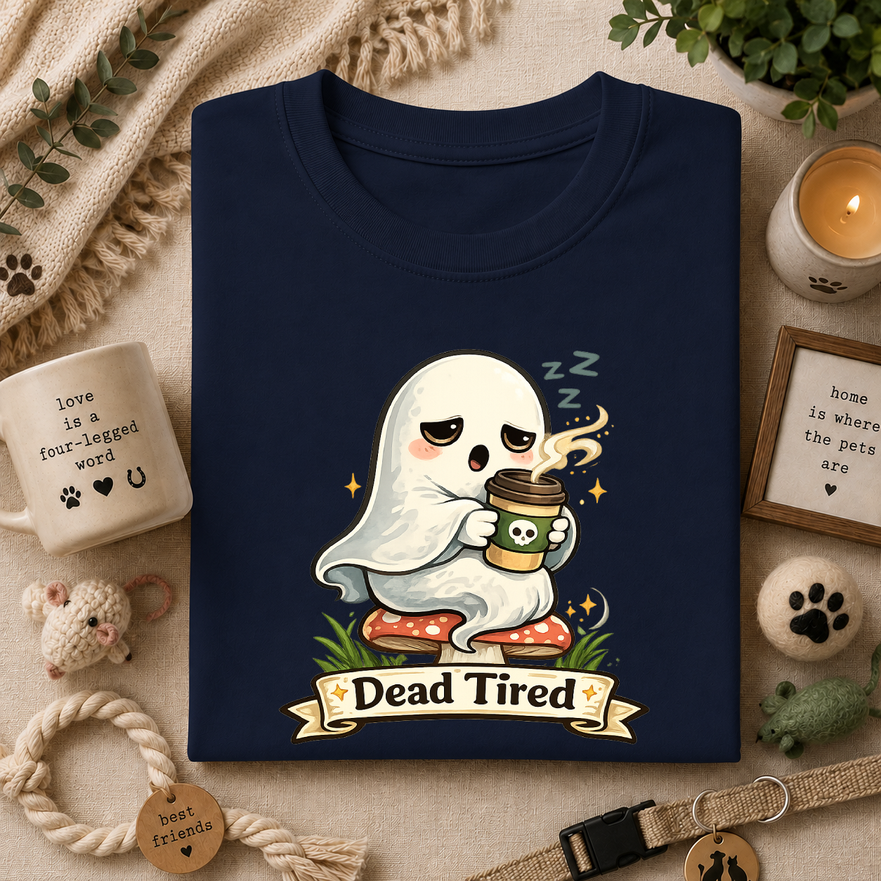 Ghost Coffee T‑Shirt — "Dead Tired" Cute Sleeping Ghost Tee