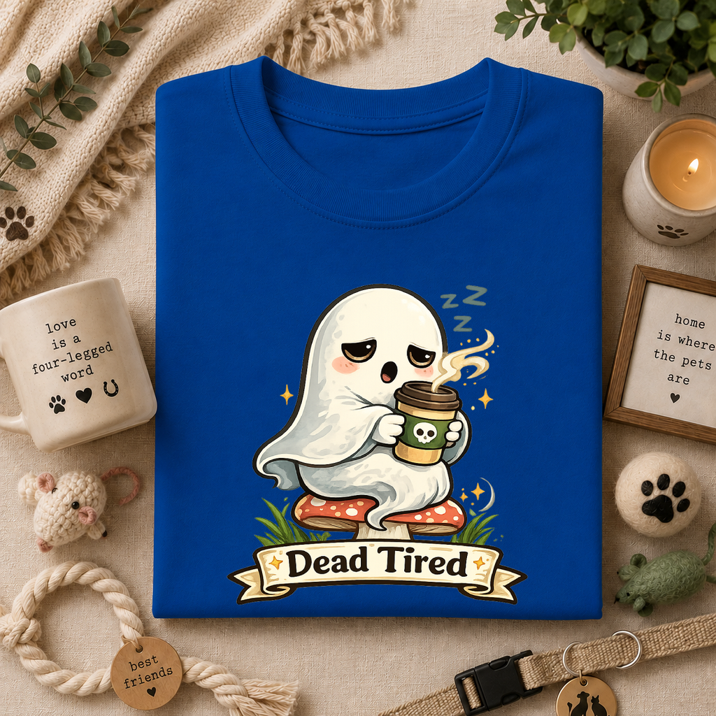 Ghost Coffee T‑Shirt — "Dead Tired" Cute Sleeping Ghost Tee