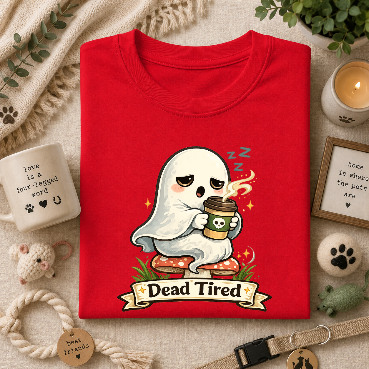 Ghost Coffee T‑Shirt — "Dead Tired" Cute Sleeping Ghost Tee