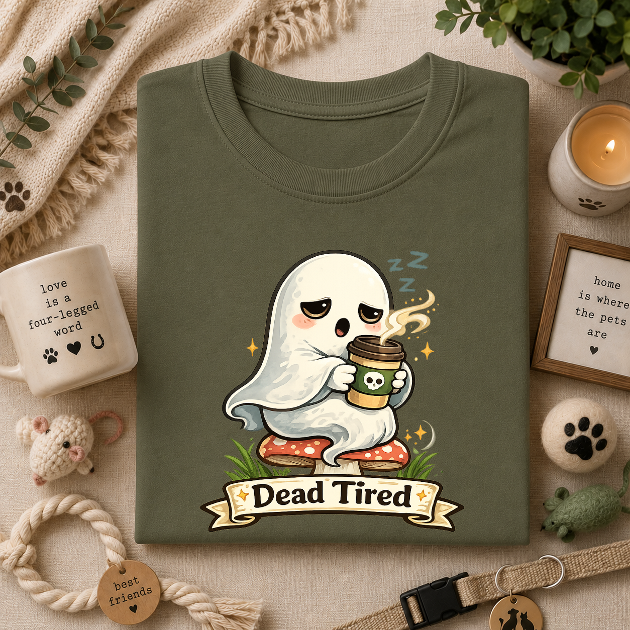 Ghost Coffee T‑Shirt — "Dead Tired" Cute Sleeping Ghost Tee