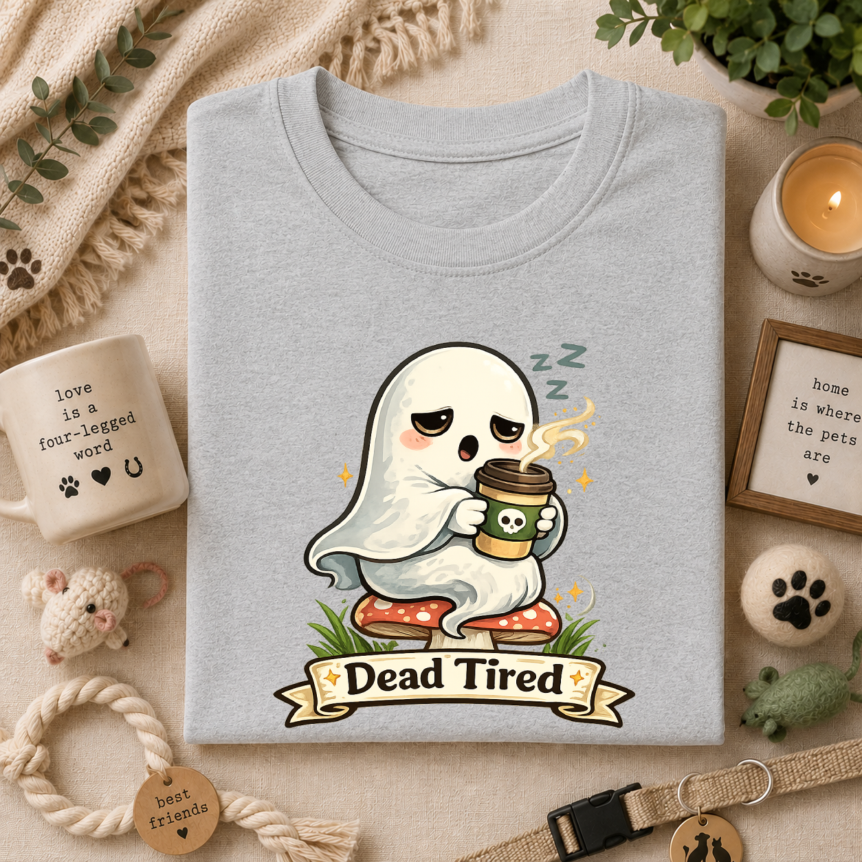 Ghost Coffee T‑Shirt — "Dead Tired" Cute Sleeping Ghost Tee