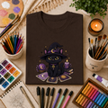 Tarot Cat T-Shirt — Cute Black Cat with Witch Hat & Tarot Candles