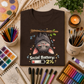 "Social Battery 2%" Cute Sleeping Bat Graphic Tee