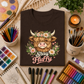 Highland Cow "Stay Fluffy" T-Shirt — Floral Highland Cattle Graphic Tee