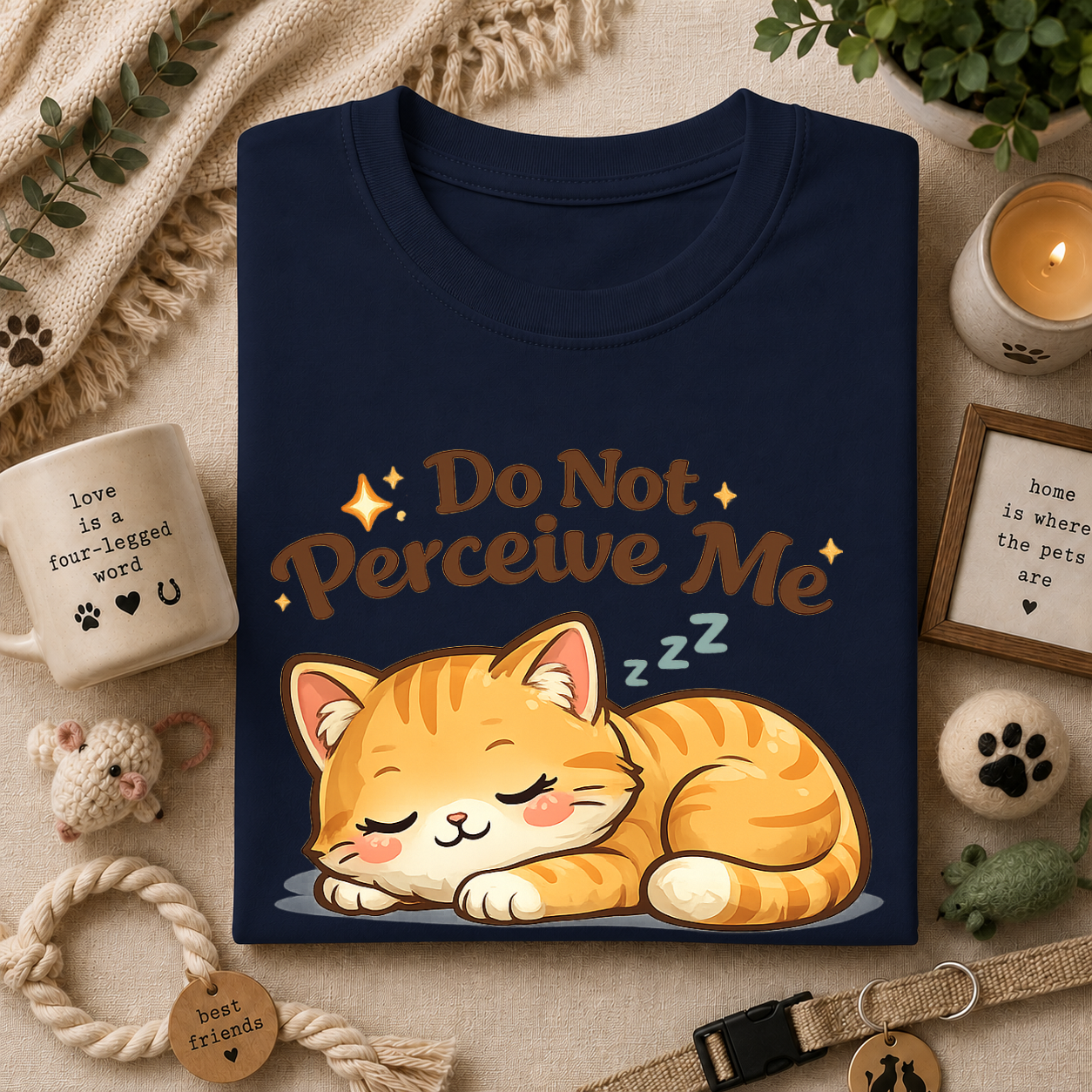 Cat T-Shirt — "Do Not Perceive Me" Cute Sleeping Orange Cat Tee