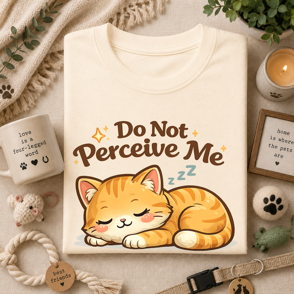 Cat T-Shirt — "Do Not Perceive Me" Cute Sleeping Orange Cat Tee