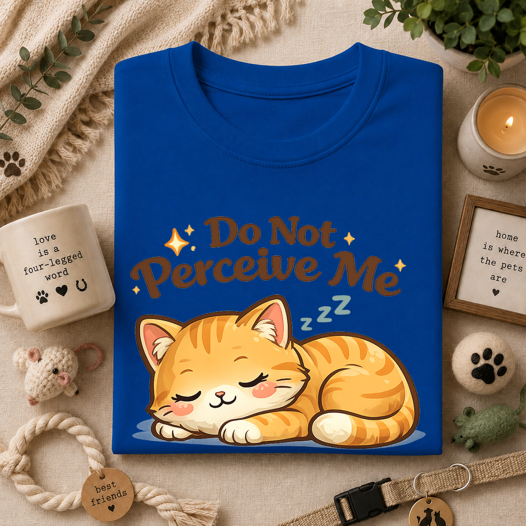 Cat T-Shirt — "Do Not Perceive Me" Cute Sleeping Orange Cat Tee