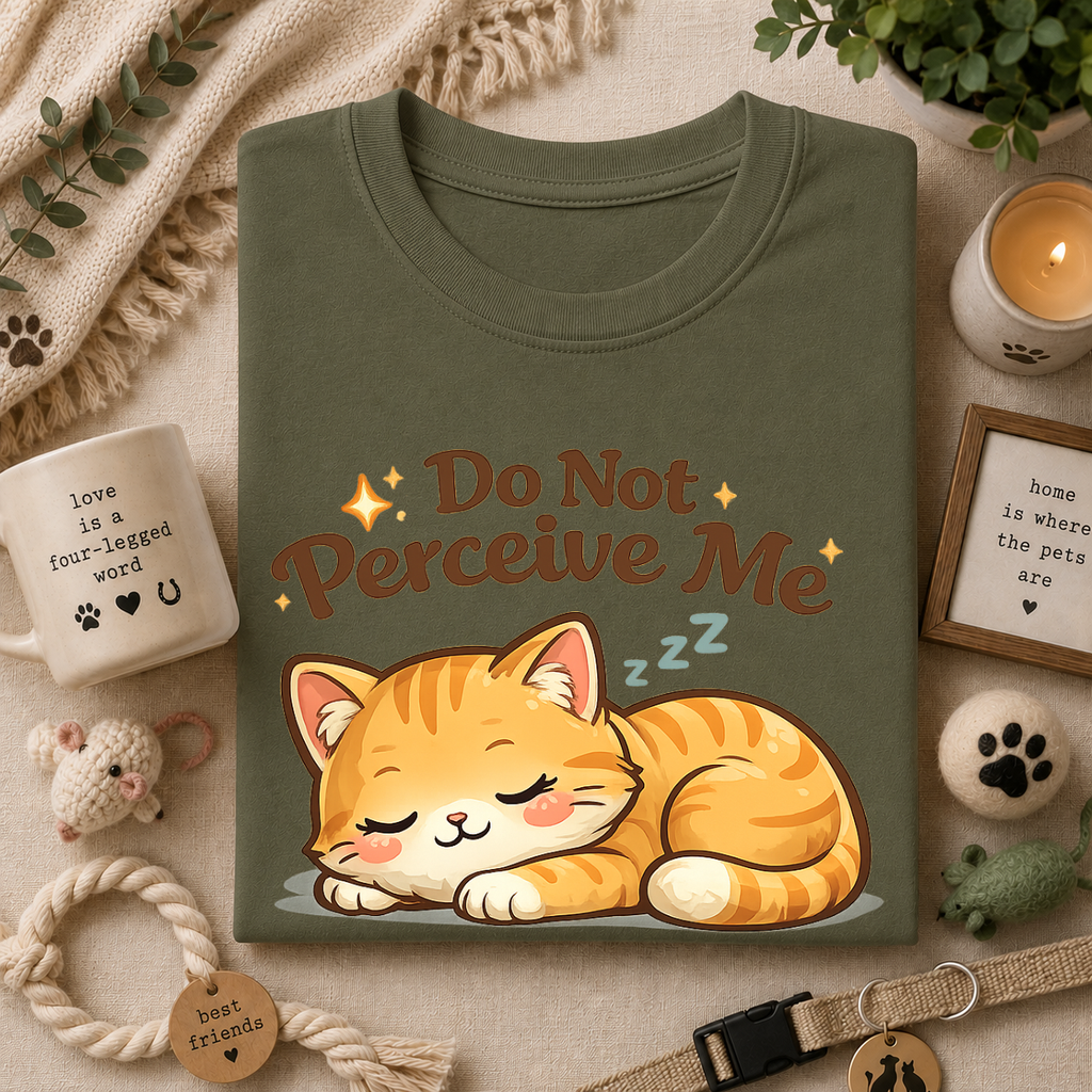 Cat T-Shirt — "Do Not Perceive Me" Cute Sleeping Orange Cat Tee