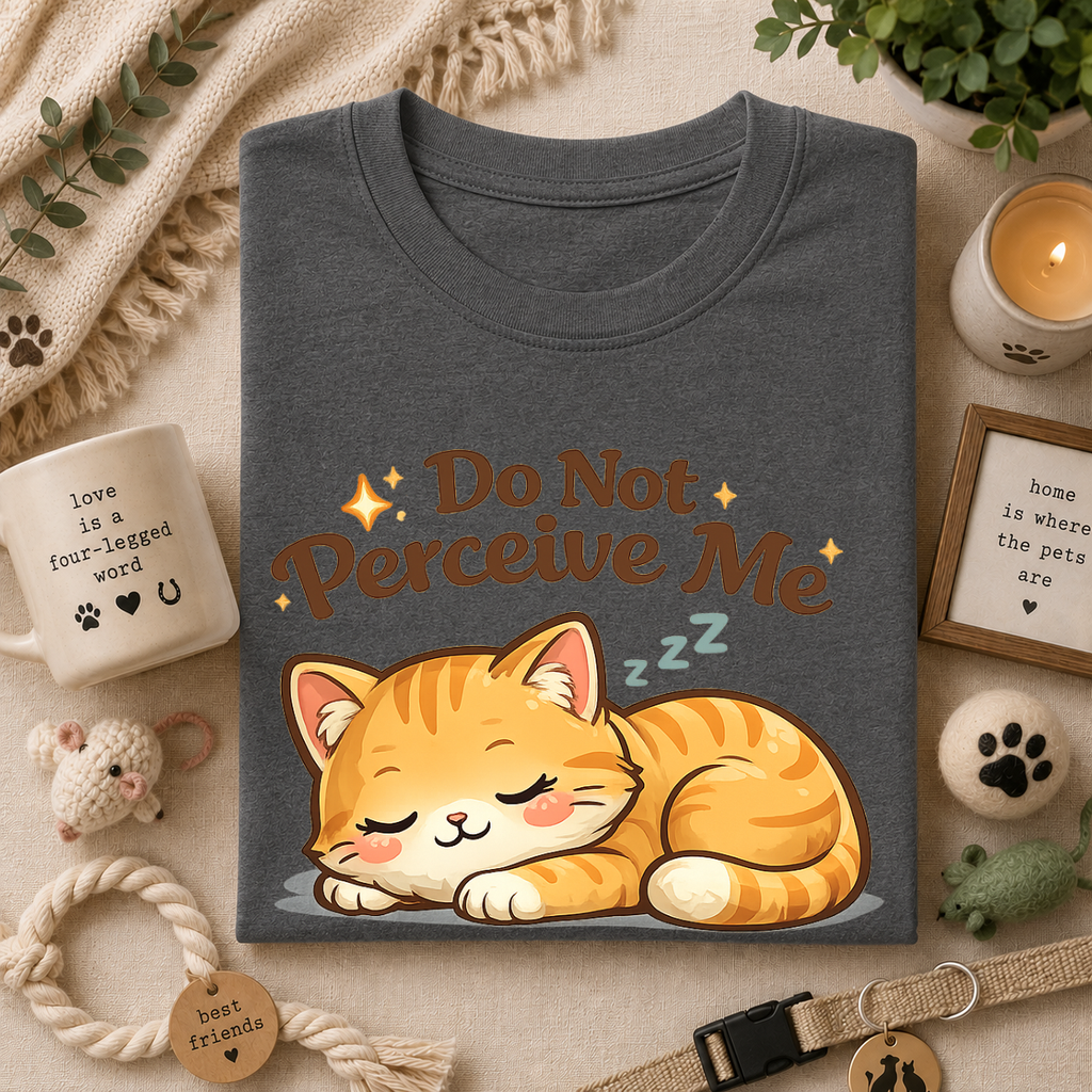 Cat T-Shirt — "Do Not Perceive Me" Cute Sleeping Orange Cat Tee