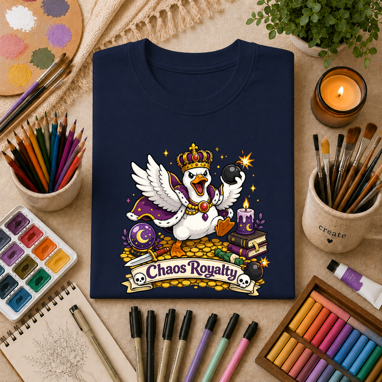 Chaos Royalty T-Shirt — Cute Crowned Goose Tee