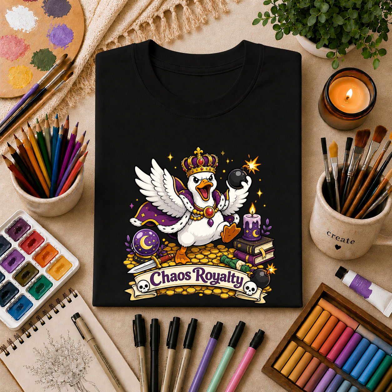 Chaos Royalty T-Shirt — Cute Crowned Goose Tee