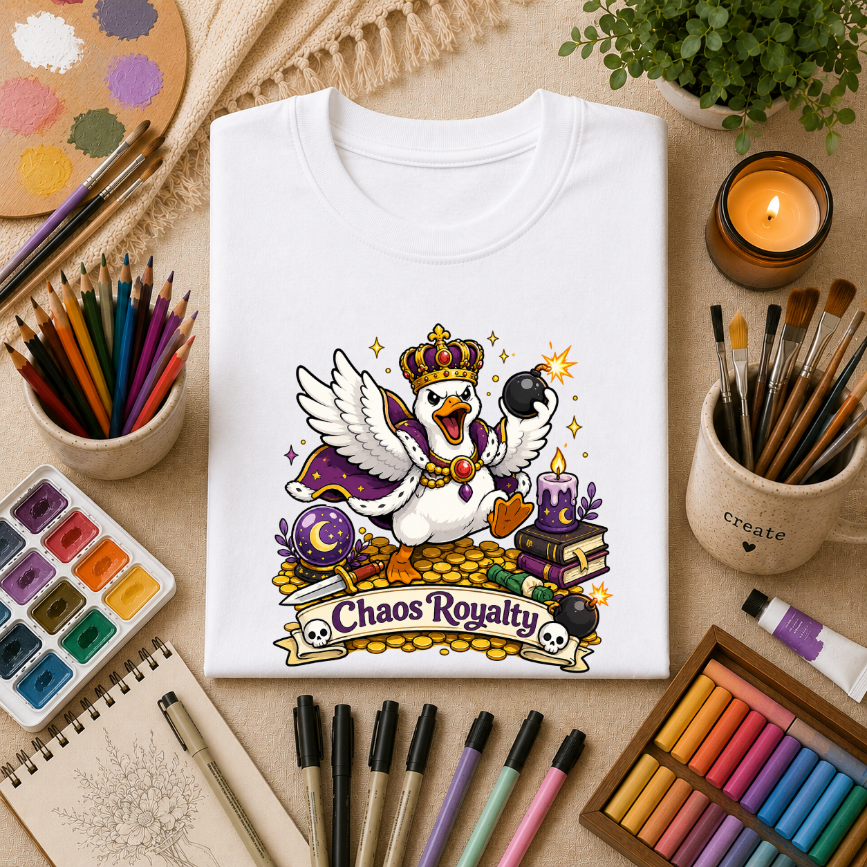 Chaos Royalty T-Shirt — Cute Crowned Goose Tee