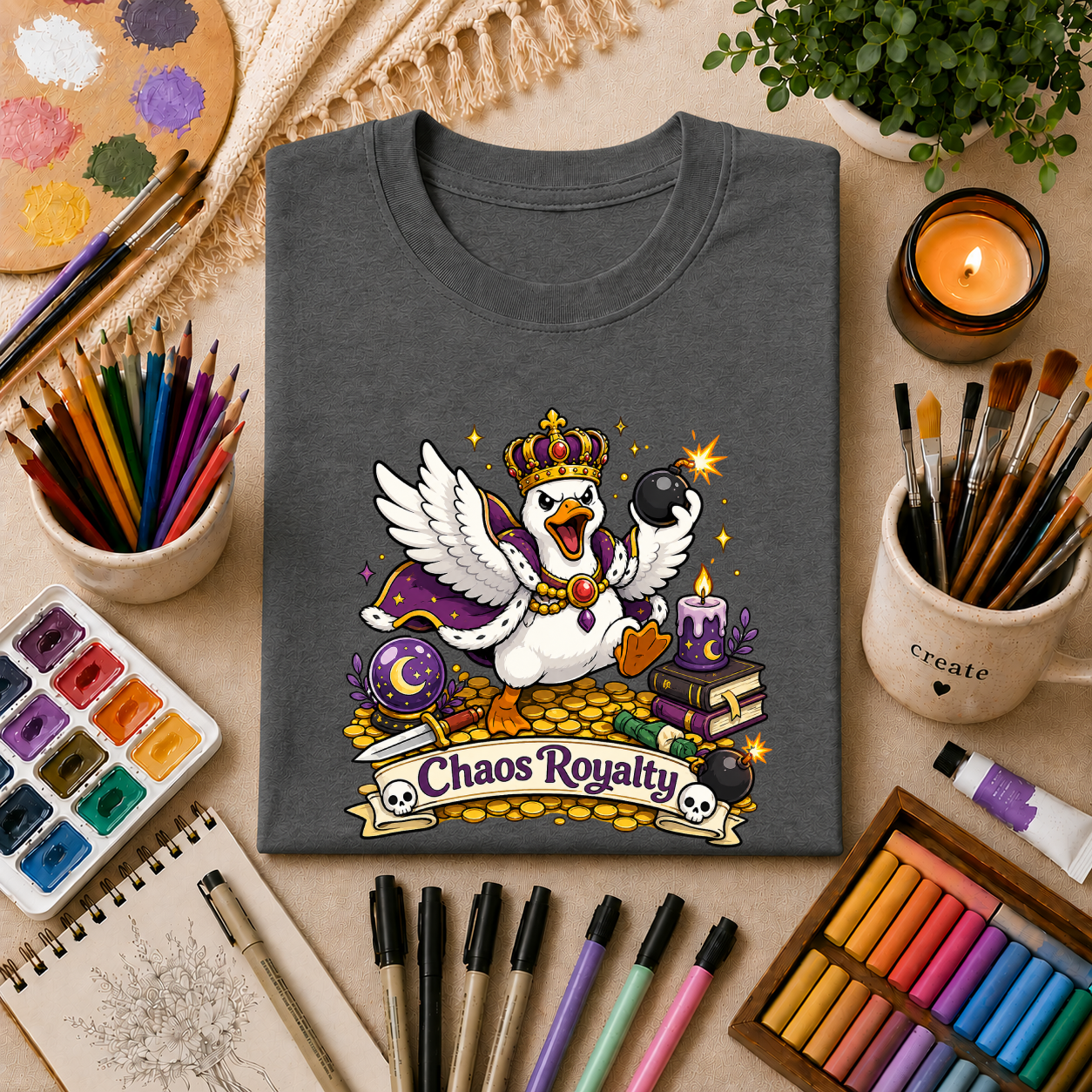 Chaos Royalty T-Shirt — Cute Crowned Goose Tee