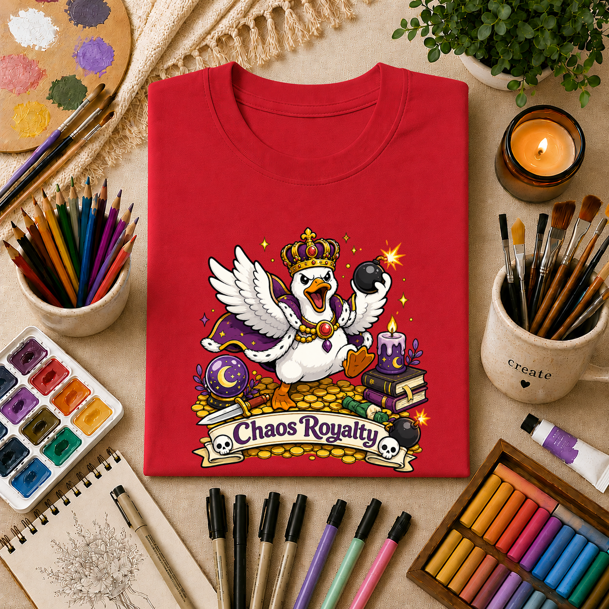 Chaos Royalty T-Shirt — Cute Crowned Goose Tee