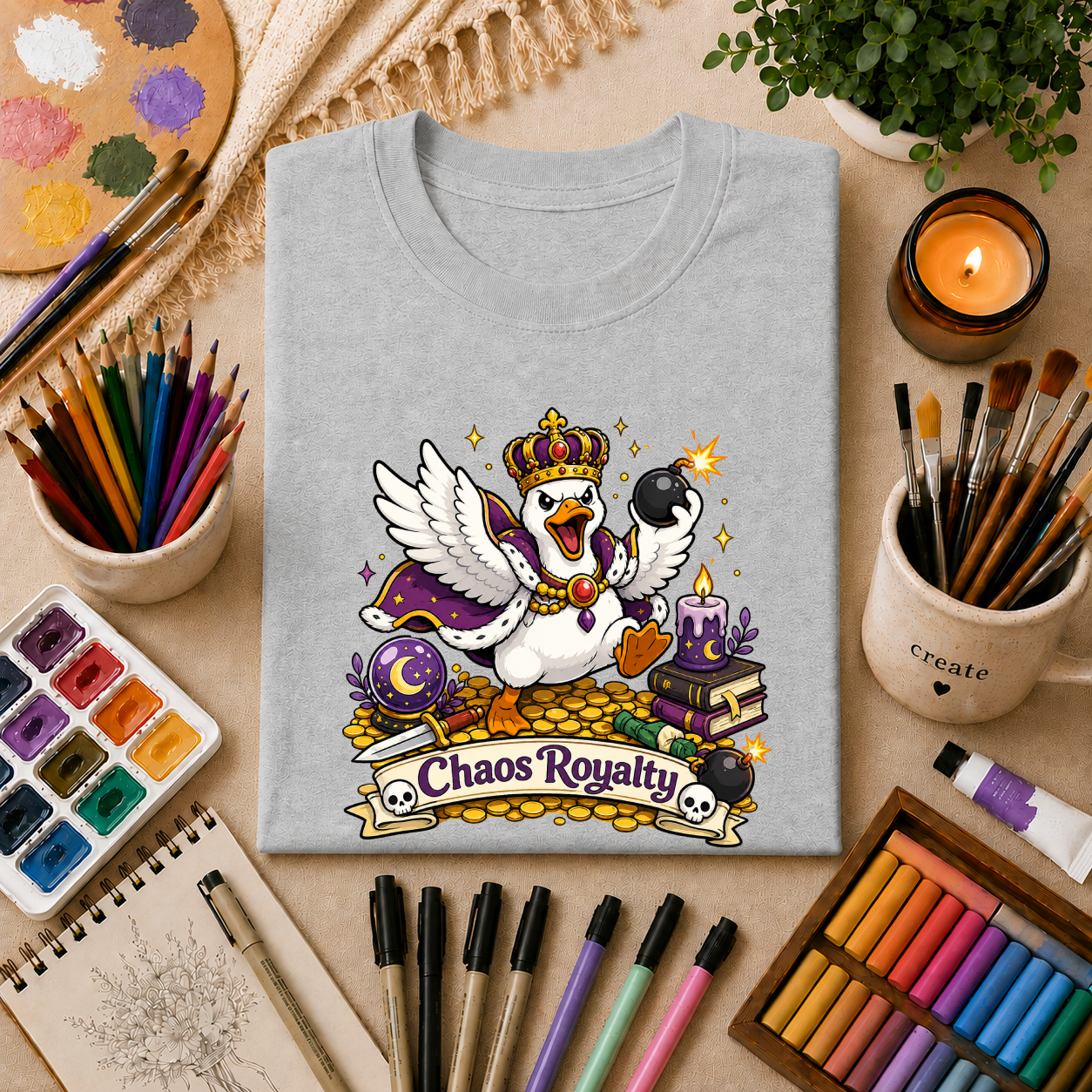 Chaos Royalty T-Shirt — Cute Crowned Goose Tee