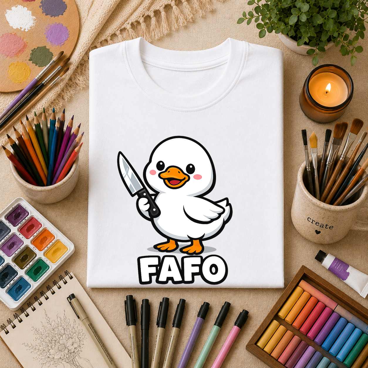Duck with Knife T-Shirt – Cute FAFO Graphic Tee