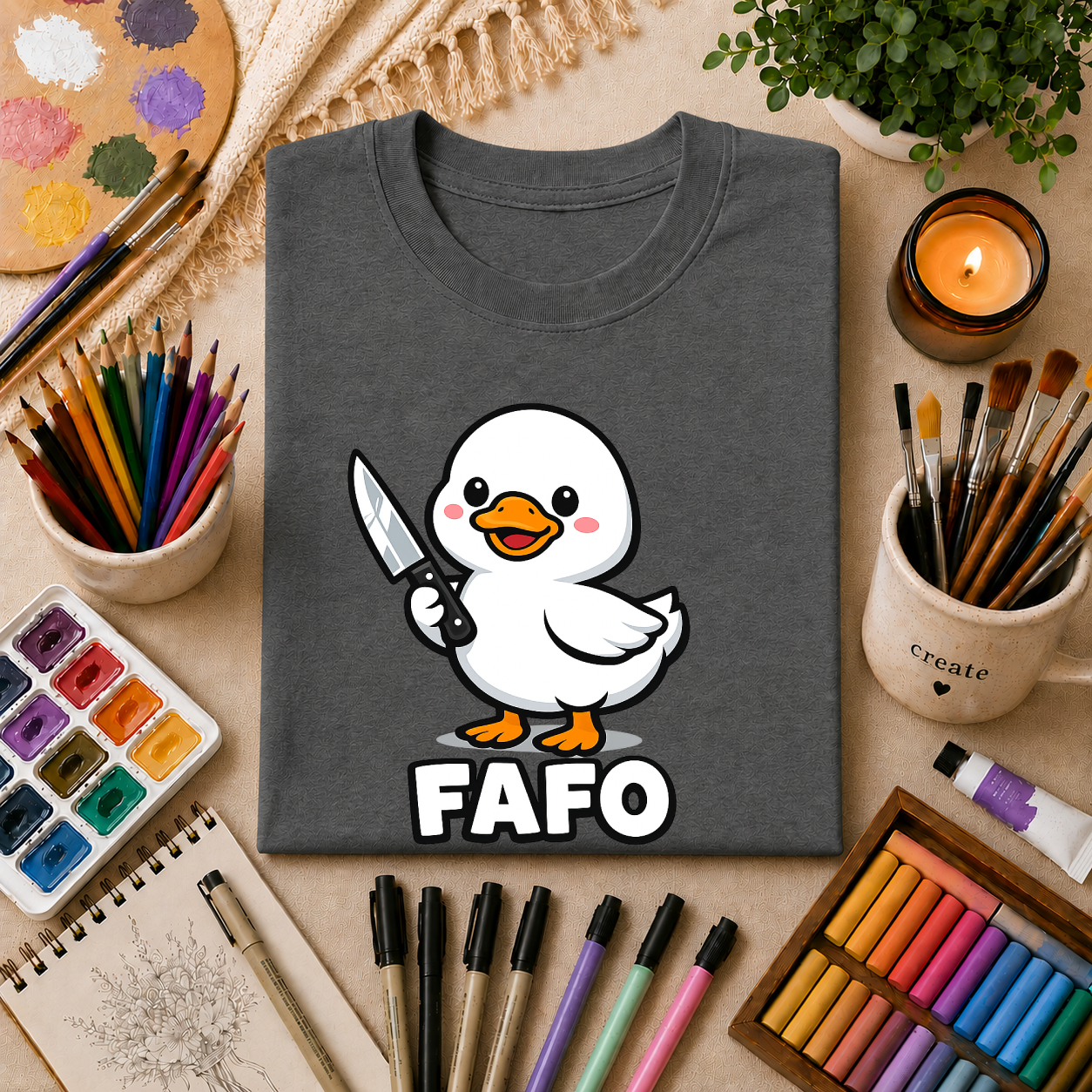 Duck with Knife T-Shirt – Cute FAFO Graphic Tee