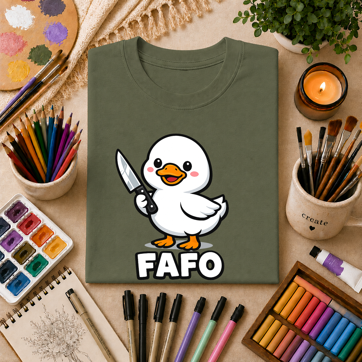 Duck with Knife T-Shirt – Cute FAFO Graphic Tee