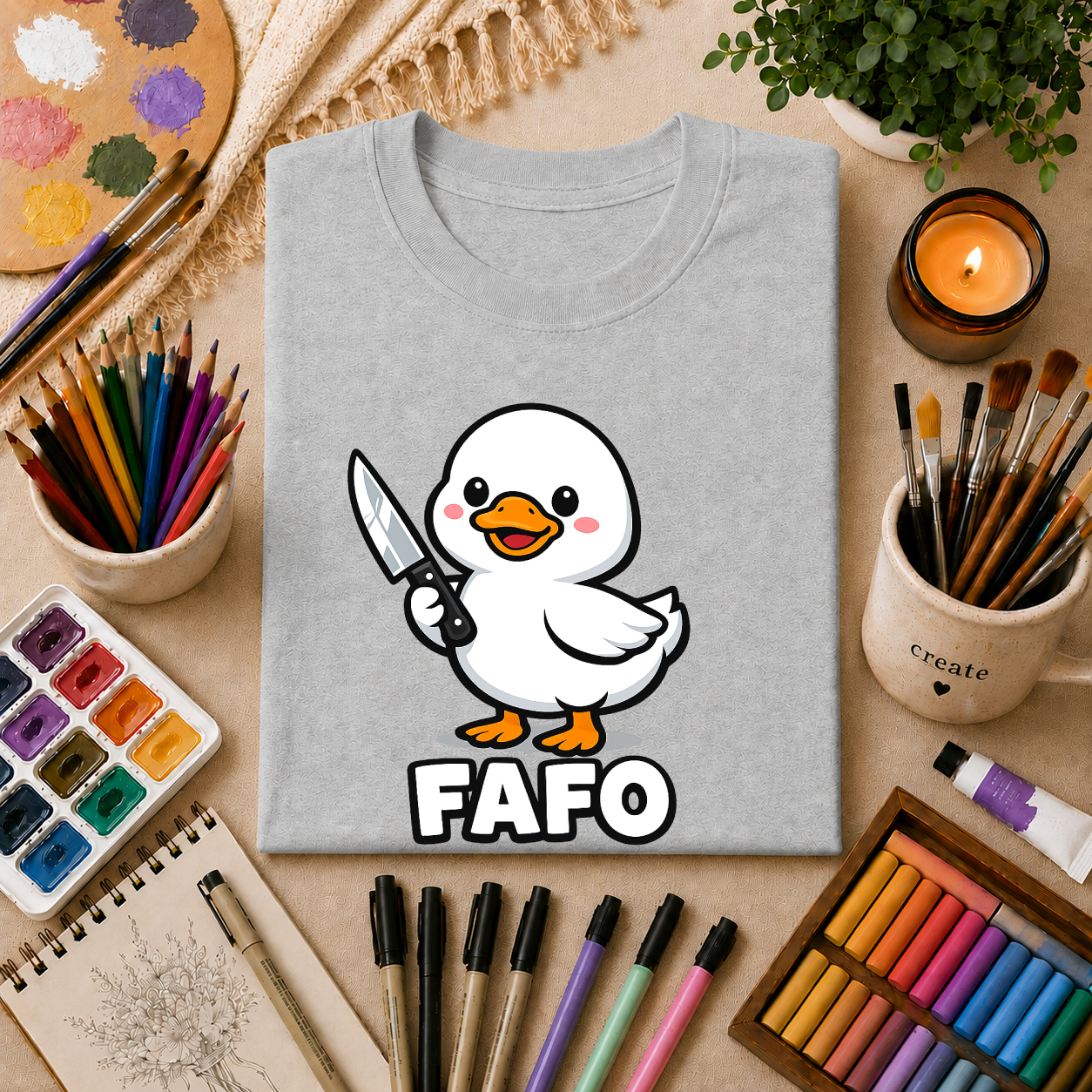 Duck with Knife T-Shirt – Cute FAFO Graphic Tee