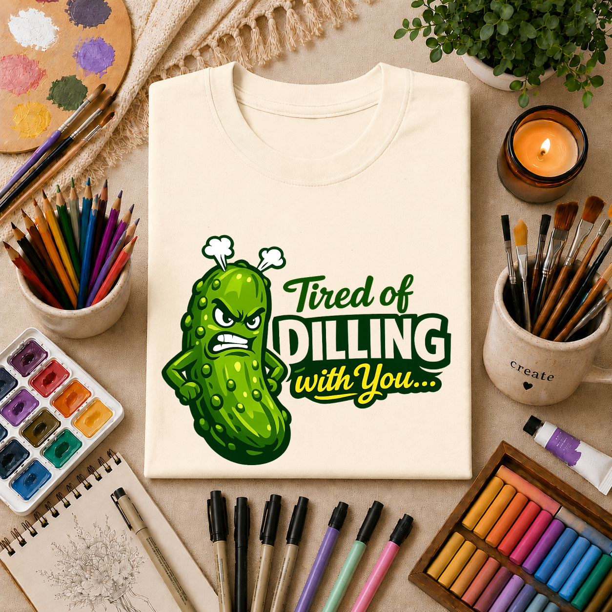 "Tired of Dilling With You" Funny Pickle Graphic Tee