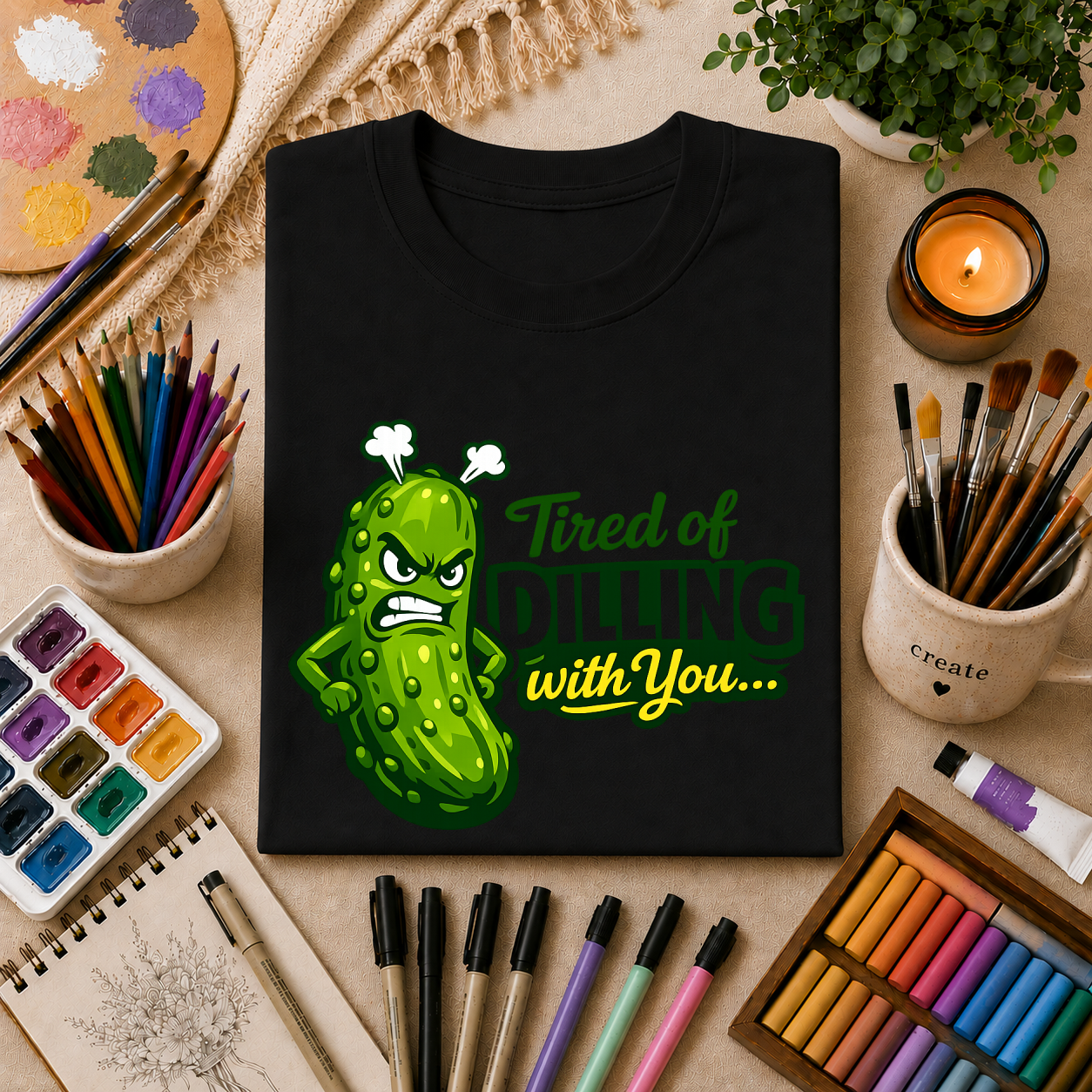 "Tired of Dilling With You" Funny Pickle Graphic Tee