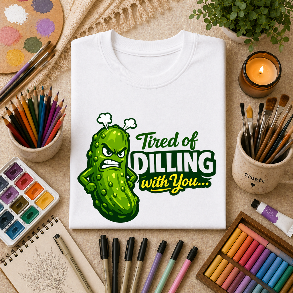 "Tired of Dilling With You" Funny Pickle Graphic Tee