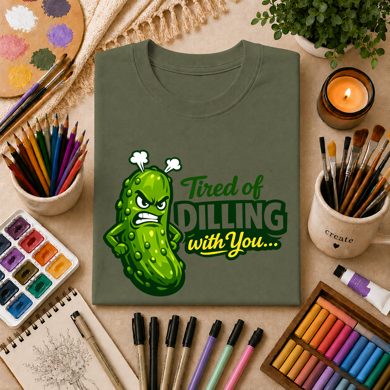 "Tired of Dilling With You" Funny Pickle Graphic Tee