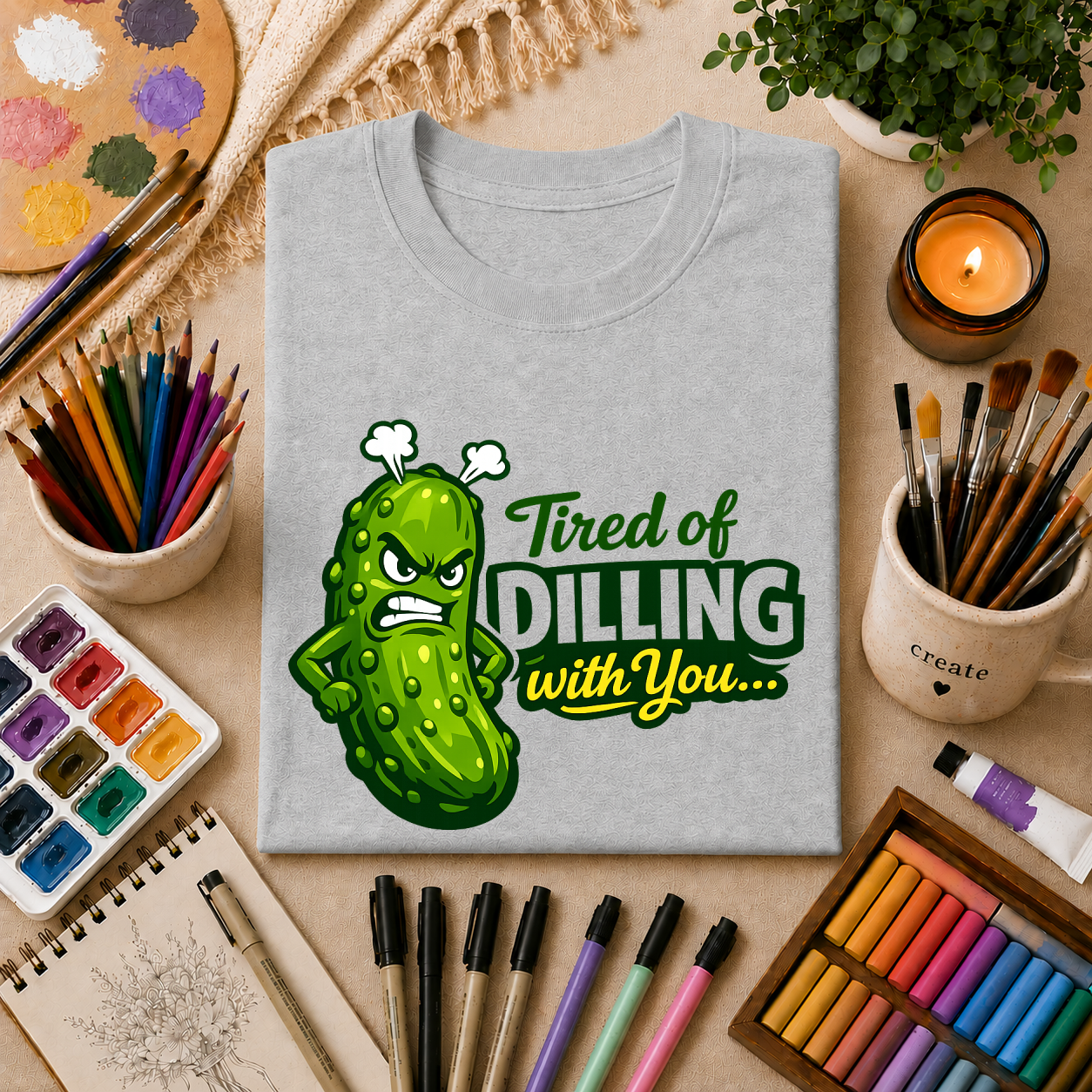 "Tired of Dilling With You" Funny Pickle Graphic Tee