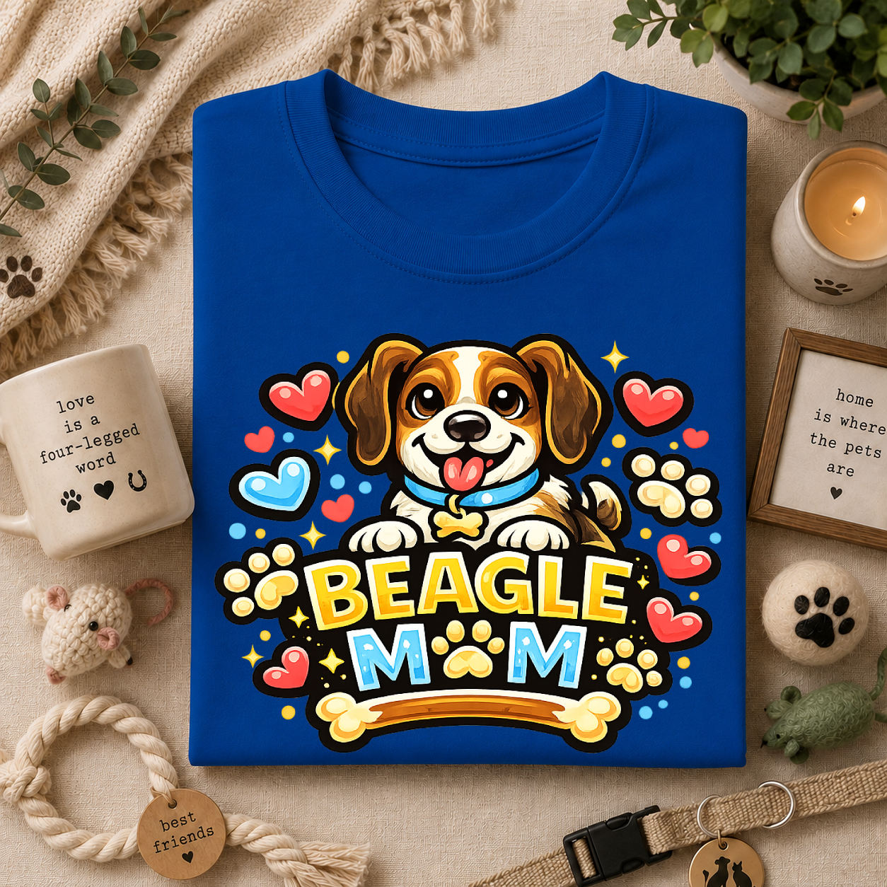 Beagle Mom T-Shirt — Cute Cartoon Paw & Heart Dog Mom Tee
