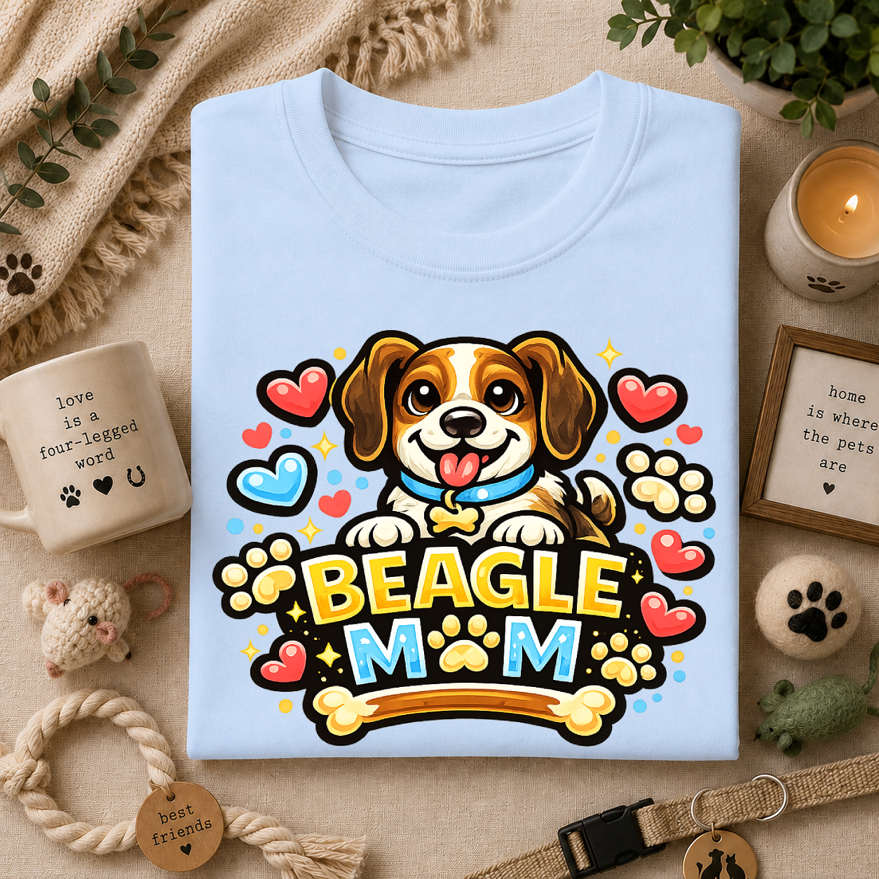 Beagle Mom T-Shirt — Cute Cartoon Paw & Heart Dog Mom Tee