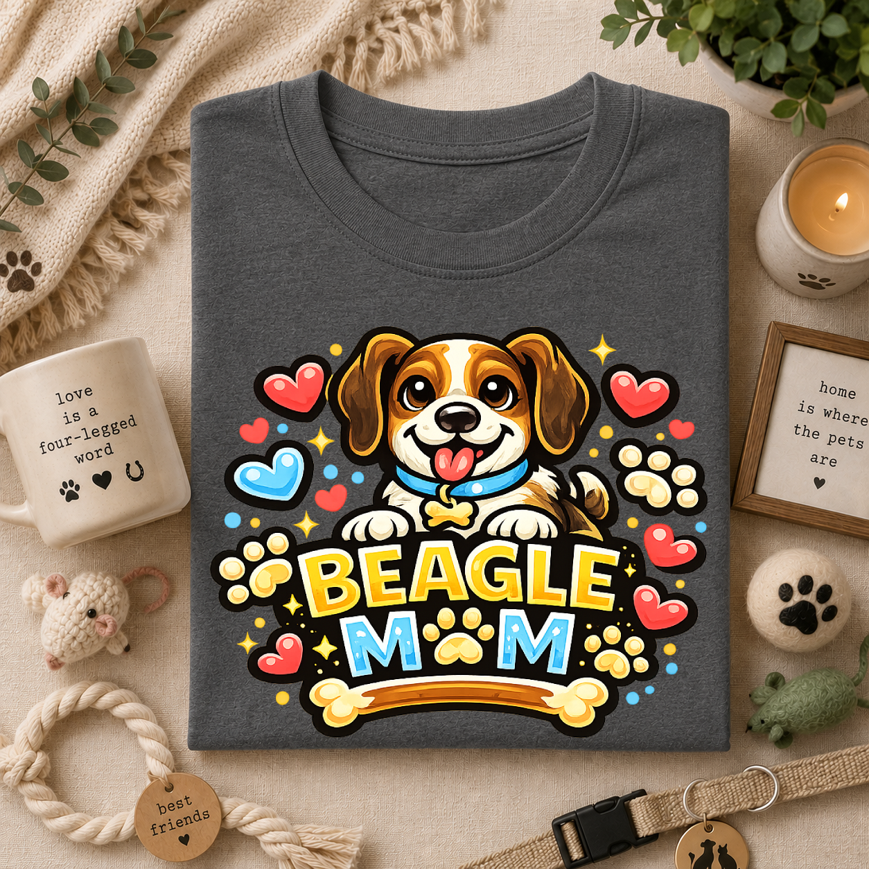 Beagle Mom T-Shirt — Cute Cartoon Paw & Heart Dog Mom Tee