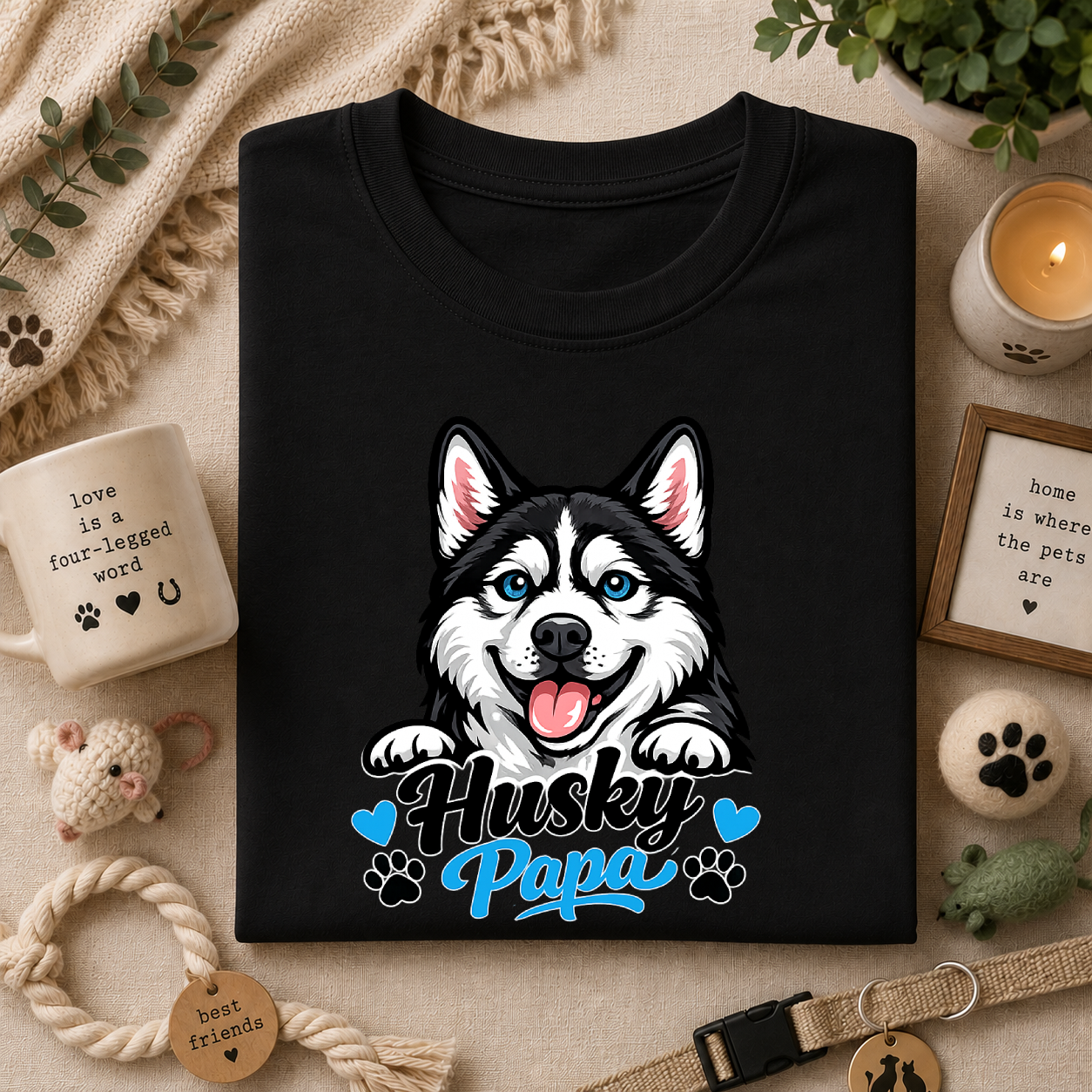 Husky Papa T-Shirt — Cute Siberian Husky Graphic Tee for Dog Dads