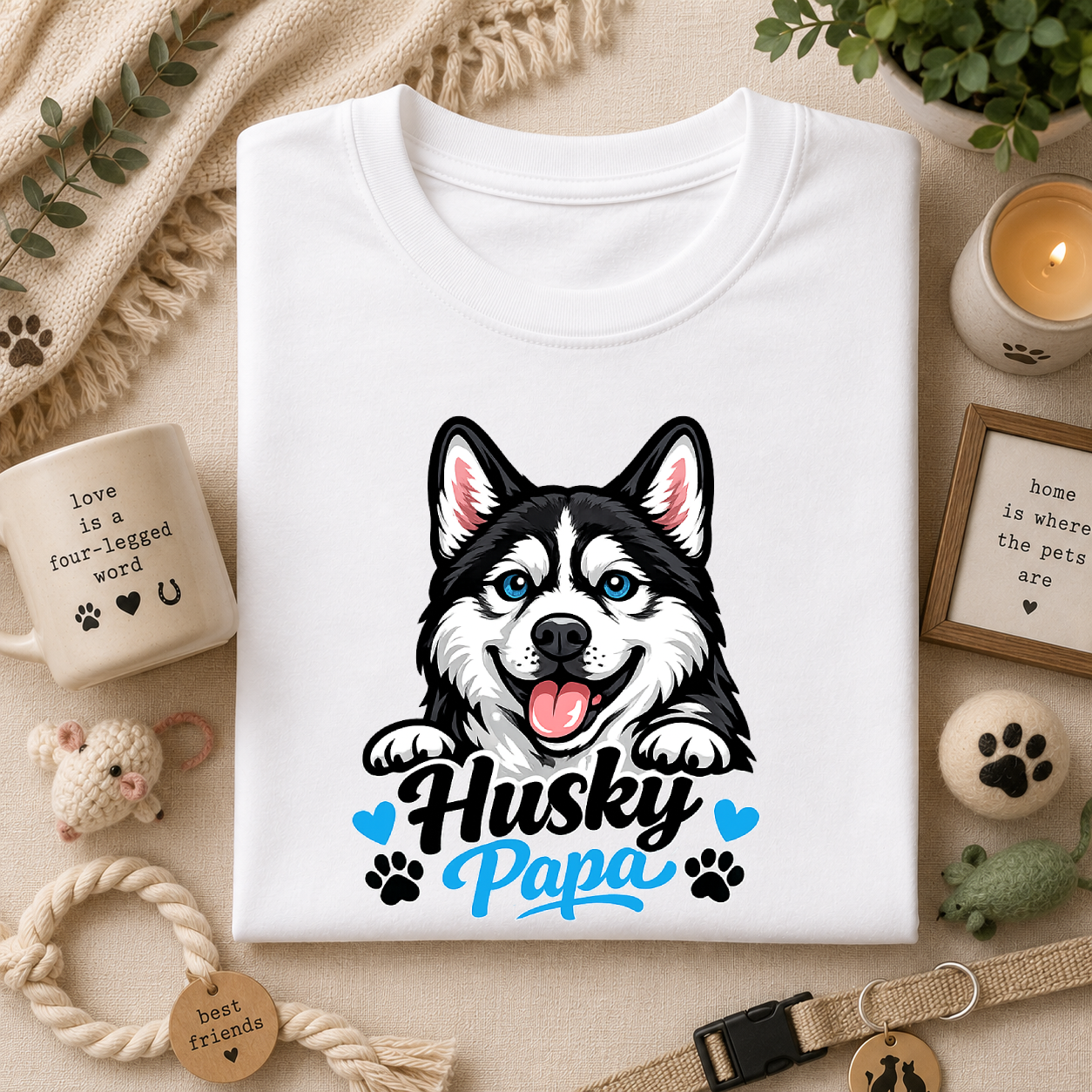 Husky Papa T-Shirt — Cute Siberian Husky Graphic Tee for Dog Dads