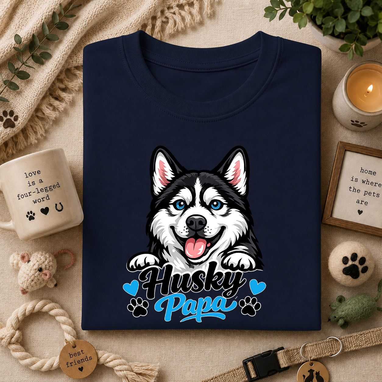 Husky Papa T-Shirt — Cute Siberian Husky Graphic Tee for Dog Dads