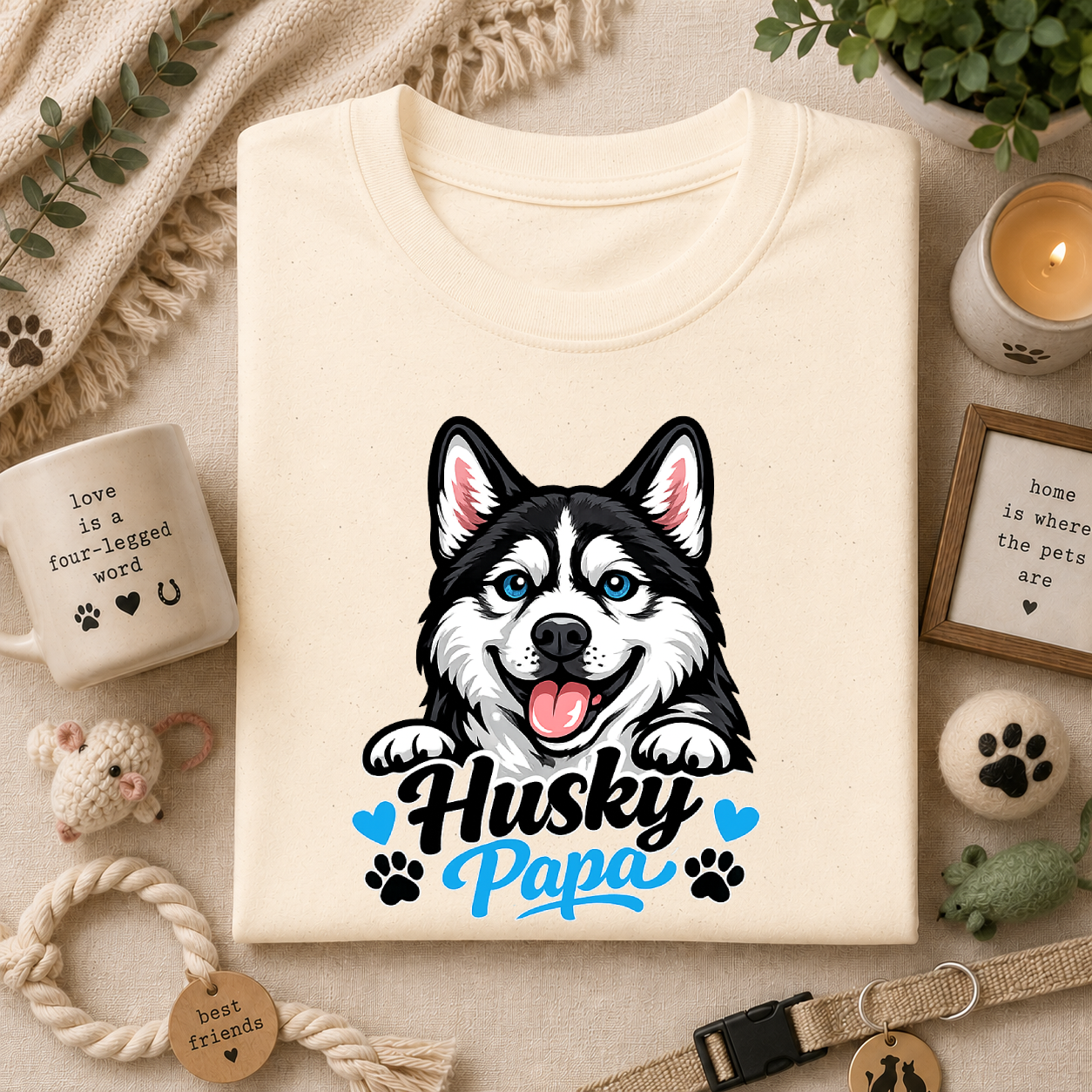 Husky Papa T-Shirt — Cute Siberian Husky Graphic Tee for Dog Dads