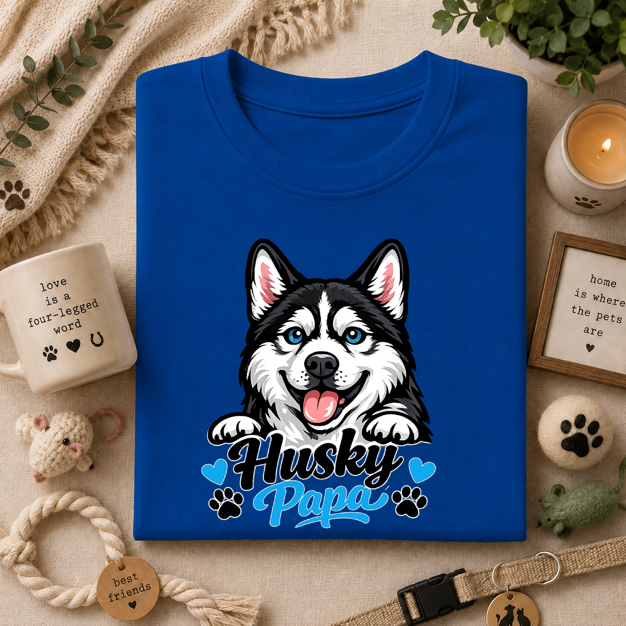 Husky Papa T-Shirt — Cute Siberian Husky Graphic Tee for Dog Dads
