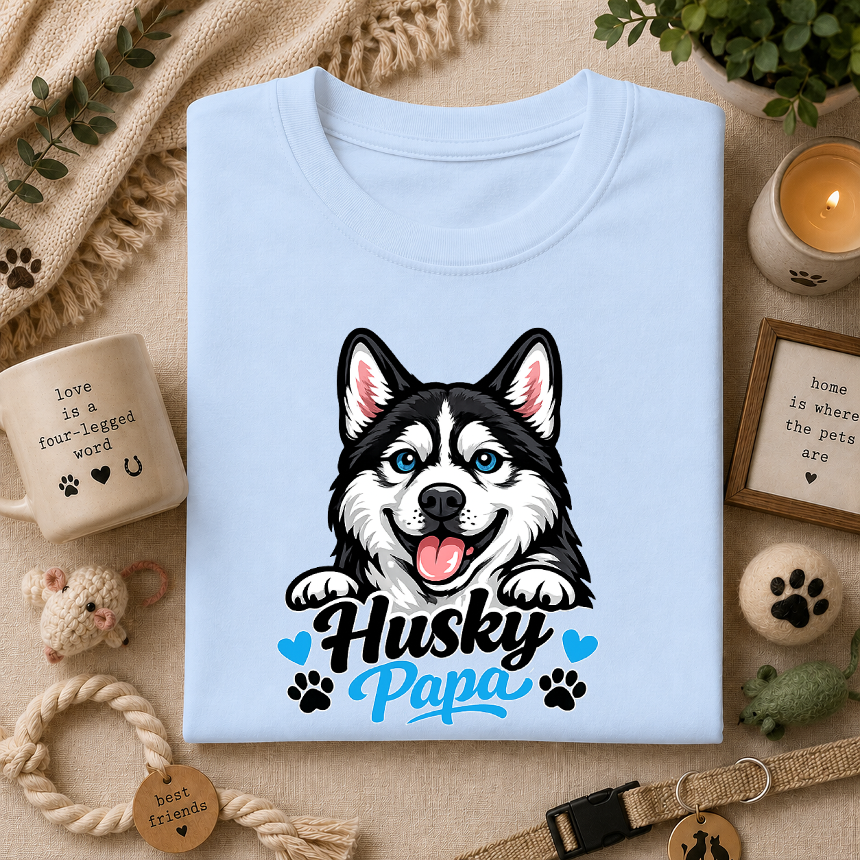 Husky Papa T-Shirt — Cute Siberian Husky Graphic Tee for Dog Dads