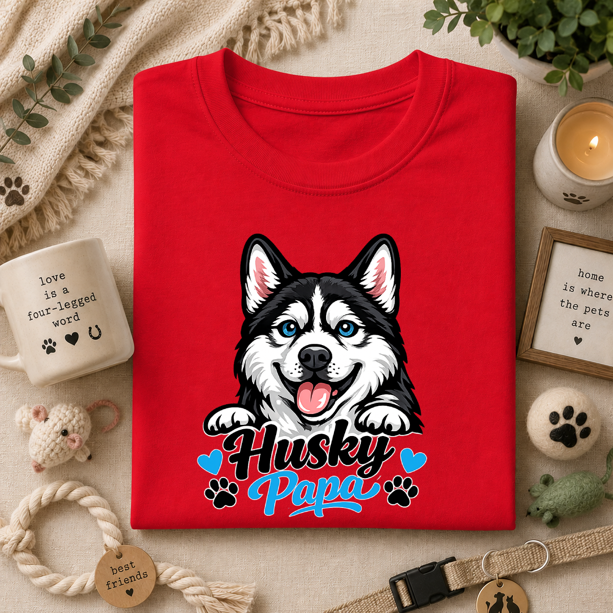 Husky Papa T-Shirt — Cute Siberian Husky Graphic Tee for Dog Dads
