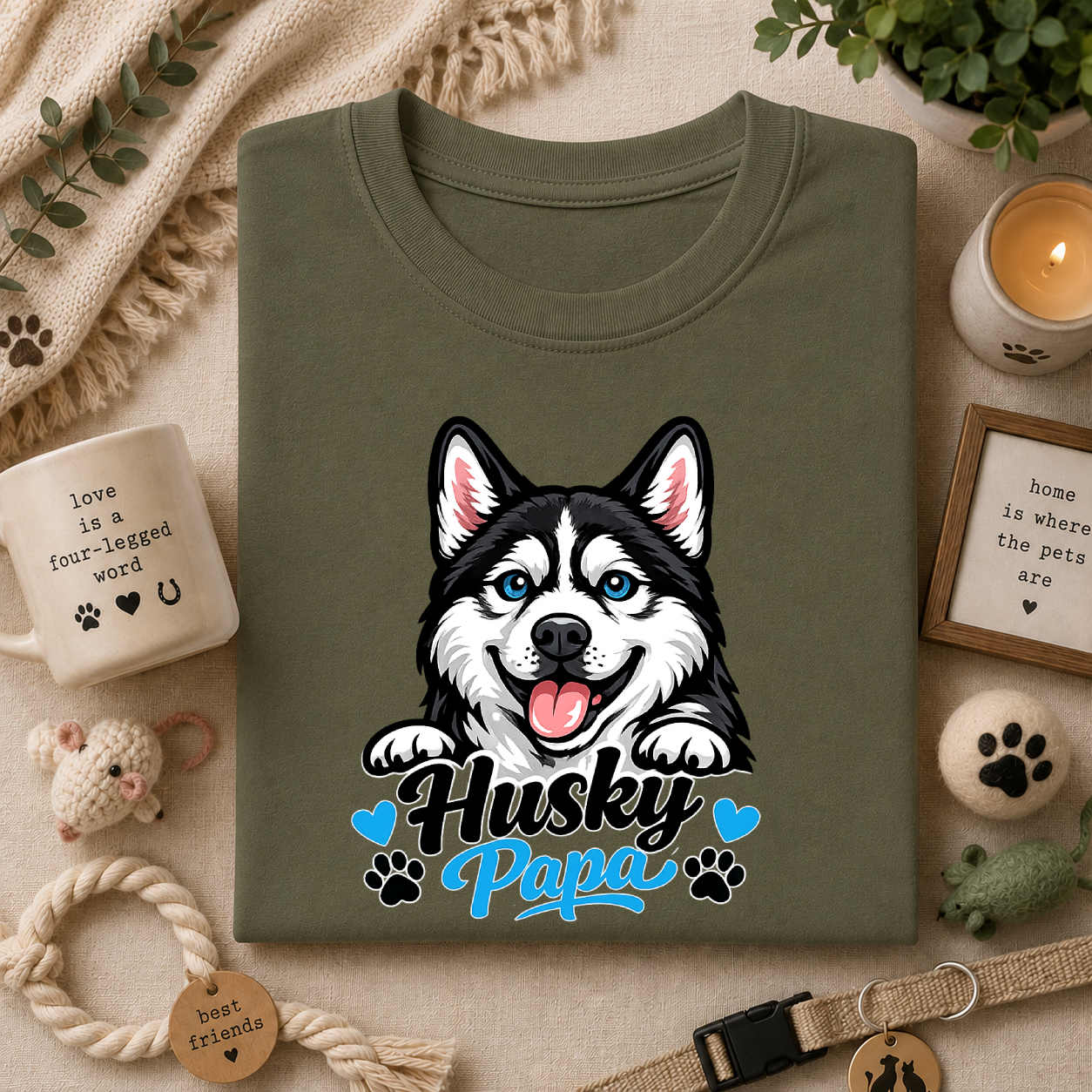 Husky Papa T-Shirt — Cute Siberian Husky Graphic Tee for Dog Dads