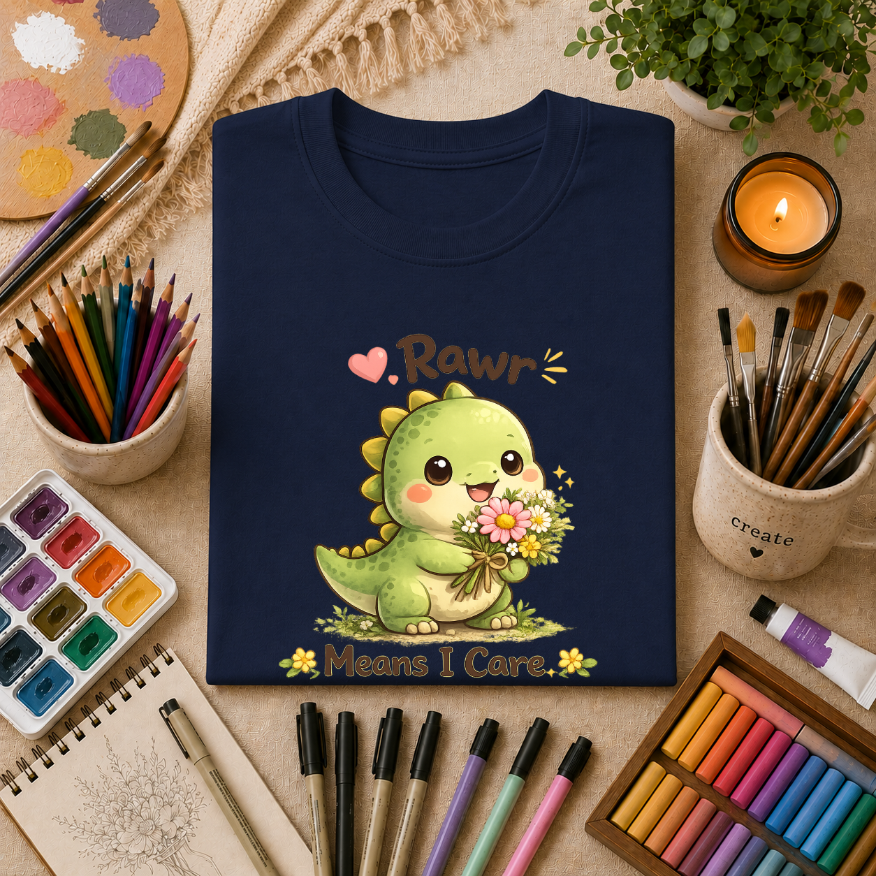 T-Shirt — Cute 'Rawr Means I Care' Dino Graphic Tee