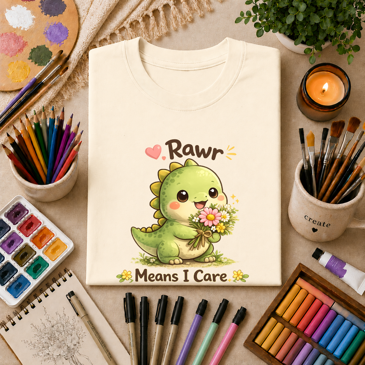 T-Shirt — Cute 'Rawr Means I Care' Dino Graphic Tee