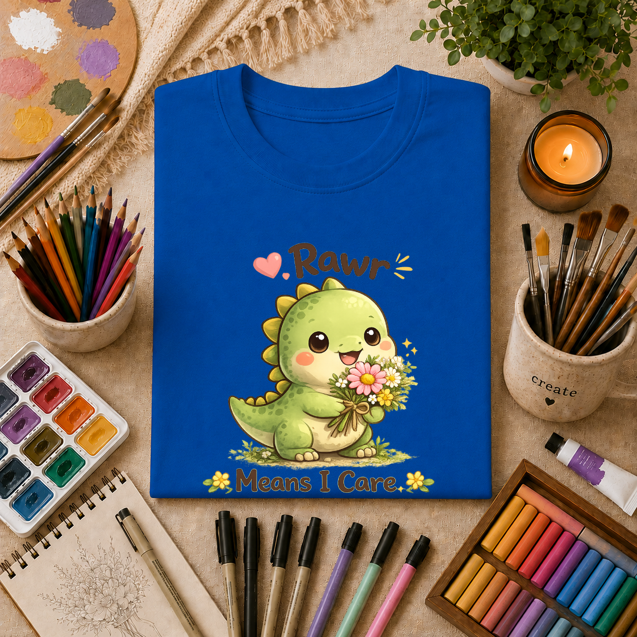 T-Shirt — Cute 'Rawr Means I Care' Dino Graphic Tee