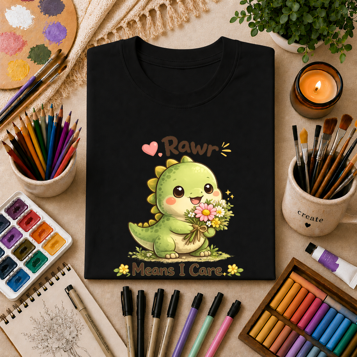 T-Shirt — Cute 'Rawr Means I Care' Dino Graphic Tee