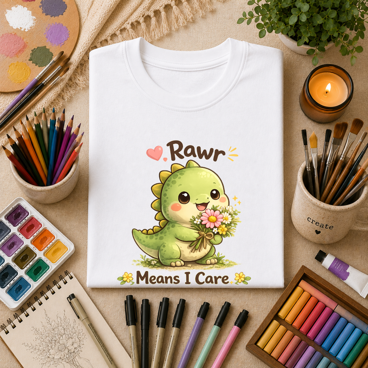 T-Shirt — Cute 'Rawr Means I Care' Dino Graphic Tee