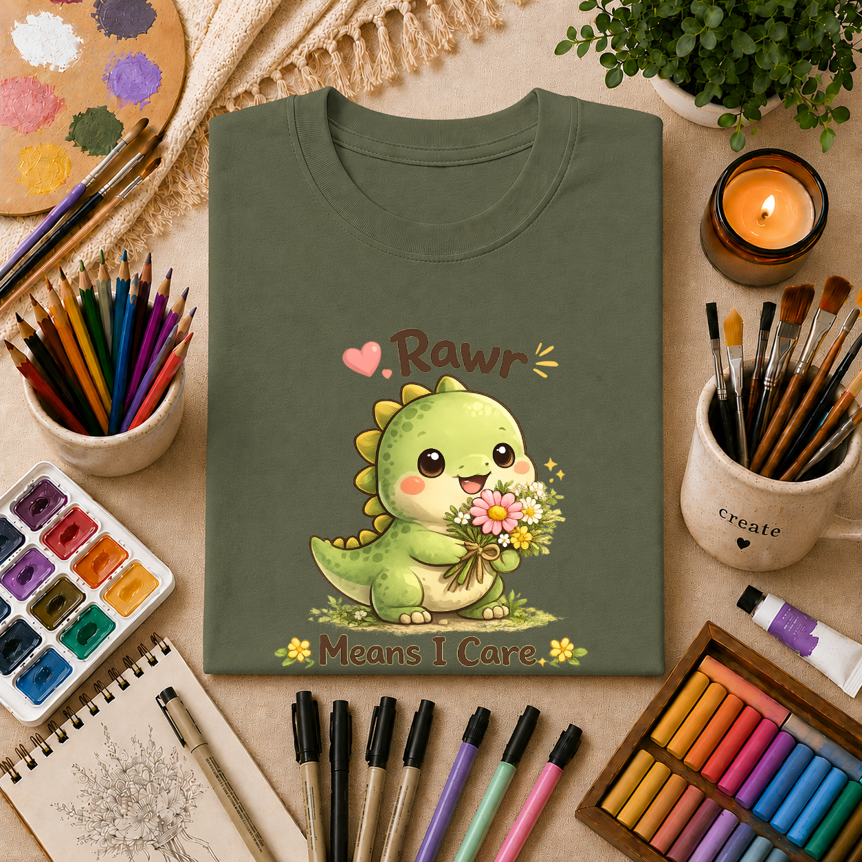 T-Shirt — Cute 'Rawr Means I Care' Dino Graphic Tee